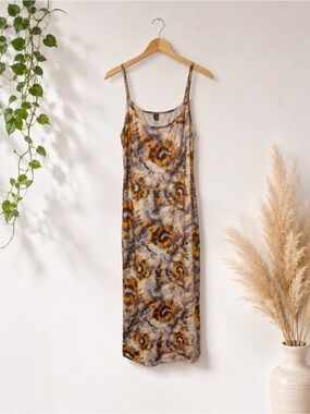 Tie-Dye Spaghetti Strap Midi Dress Orange Lavender